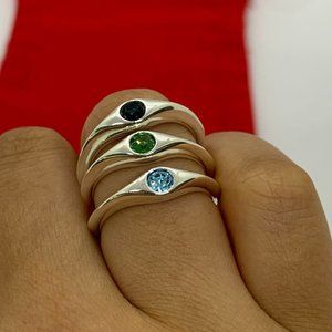 UNO de 50 RING HAPPY BLUE Silver-plated metal triple ring three Swarovski crysta